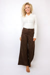 Suede Mid-Rise Long Flare Pants