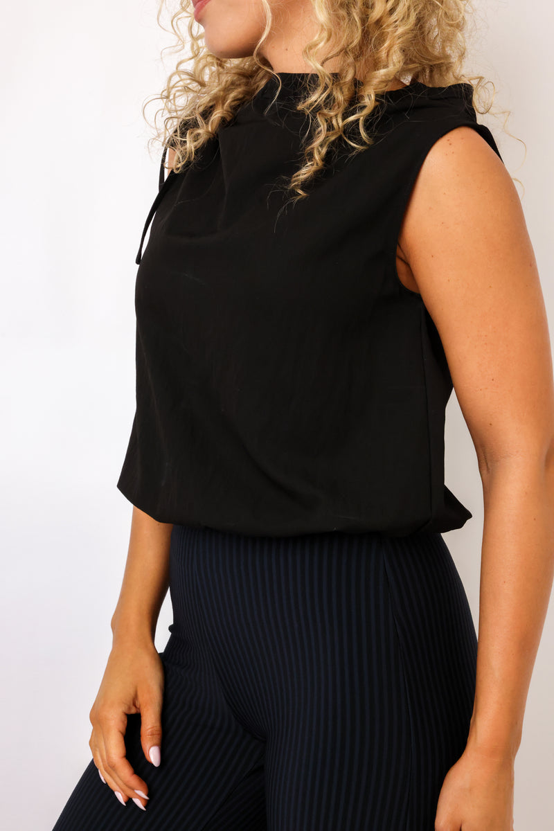 Cinched Mock Neck Sleeveless Top