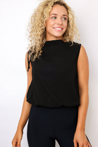 Cinched Mock Neck Sleeveless Top