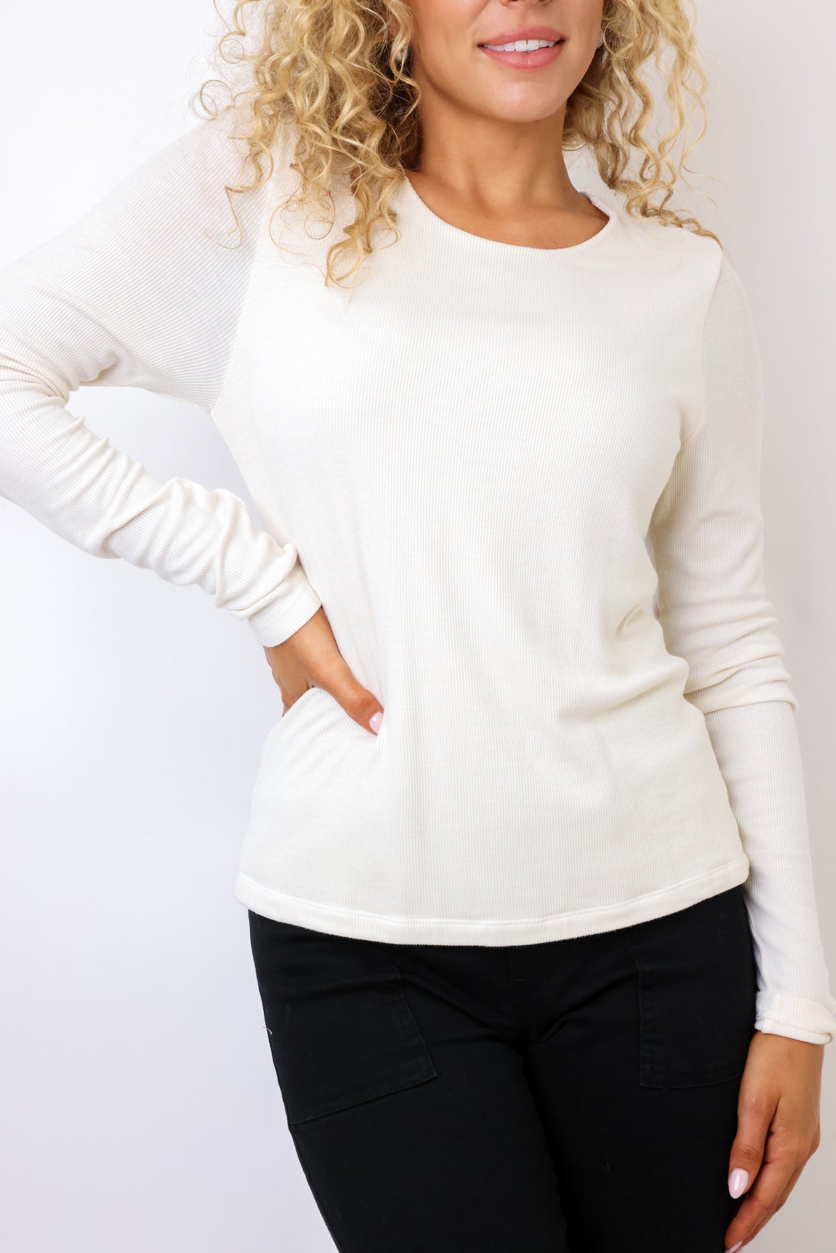 Michael Stars Lou 2x1 Rib Doubled Long Sleeve Tee