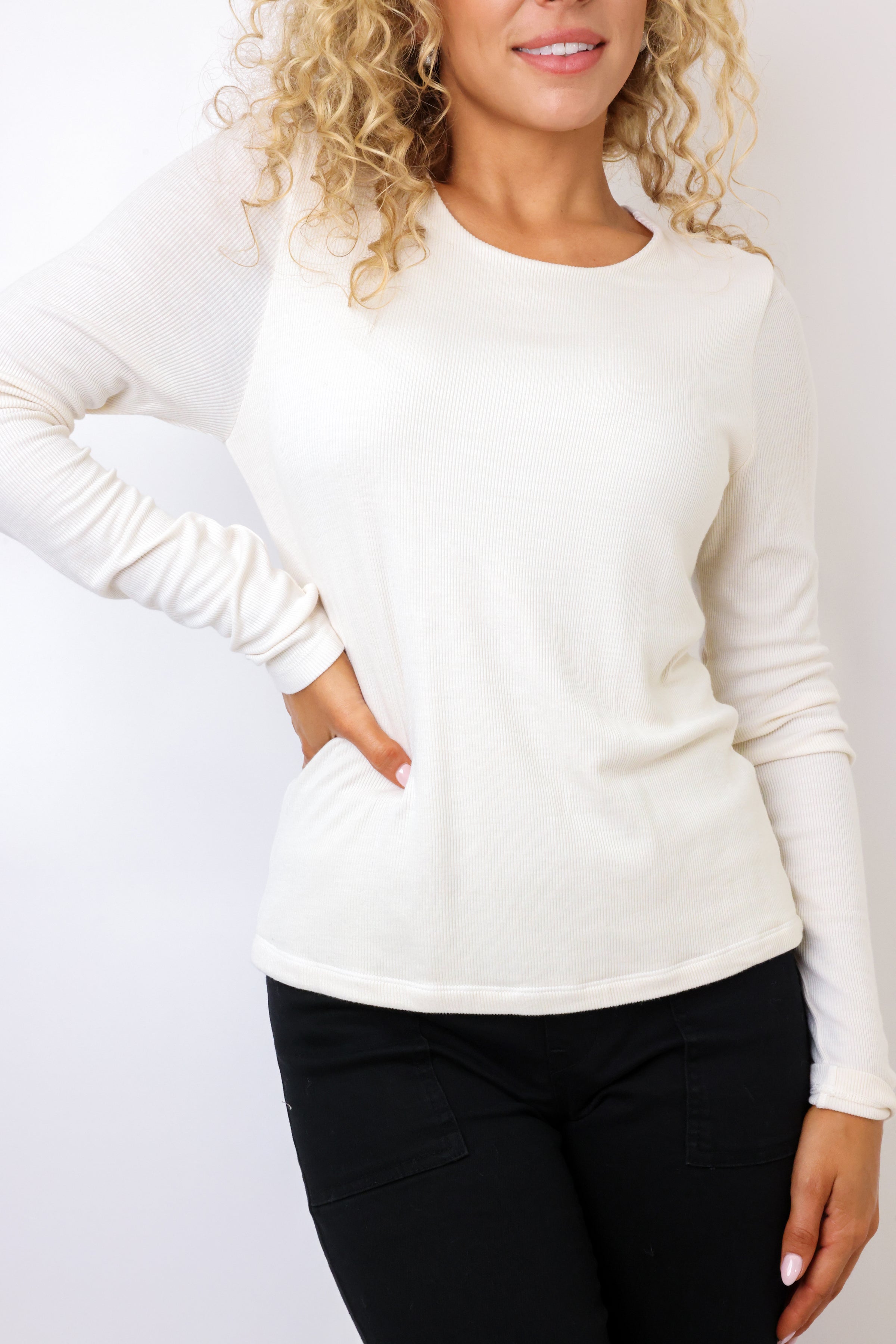 Michael Stars Lou 2x1 Rib Doubled Long Sleeve Tee