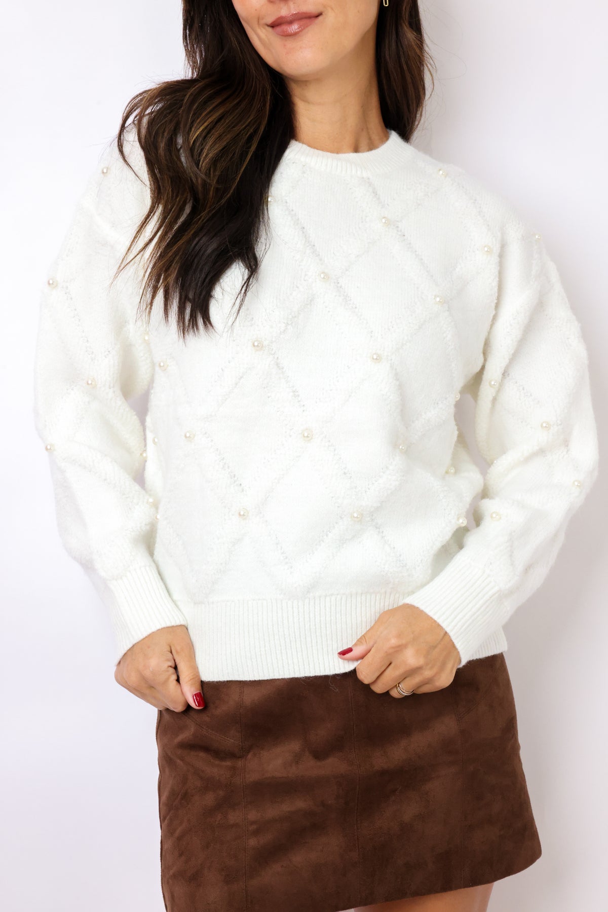 Patterned Knit Pearl Pullover