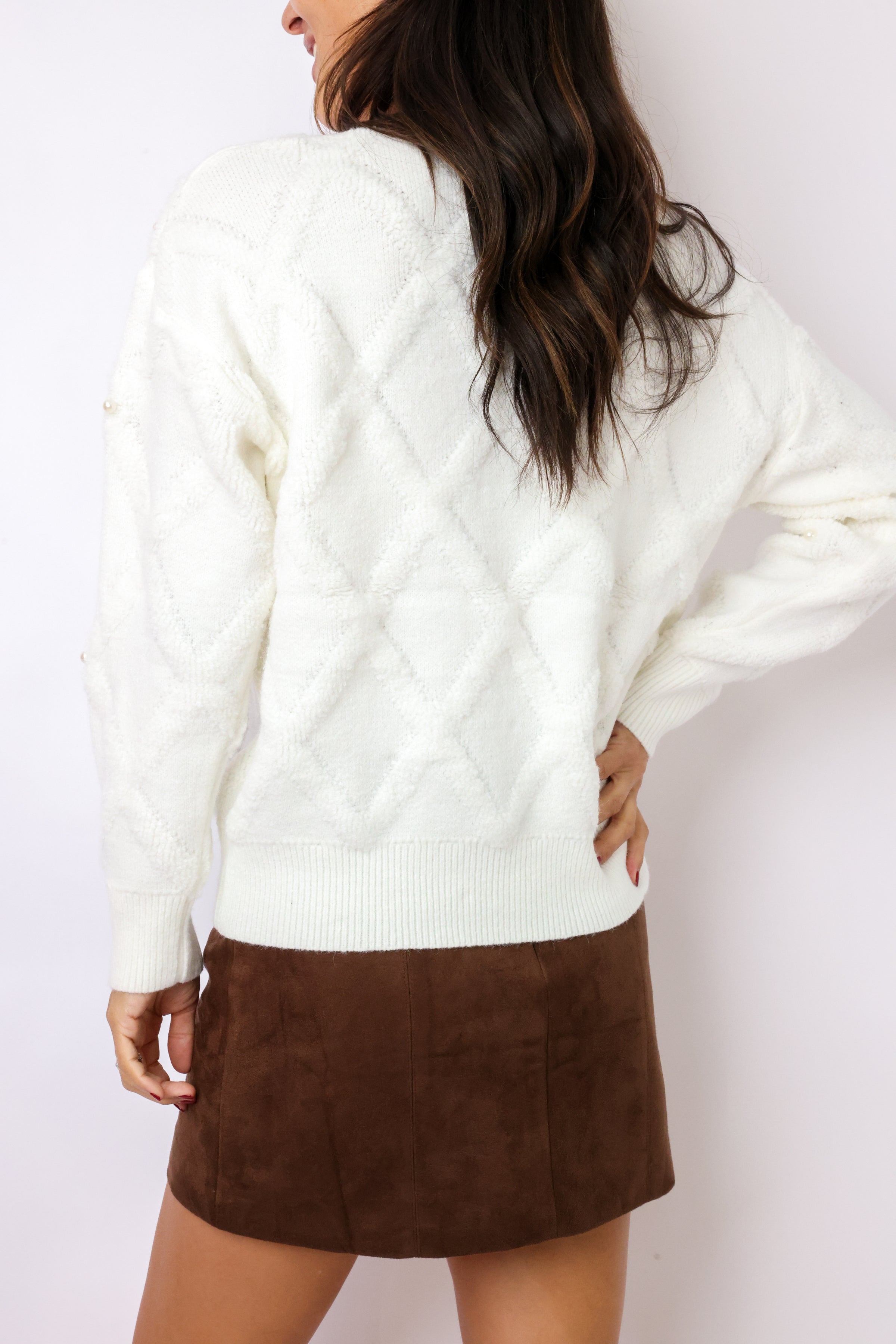 Patterned Knit Pearl Pullover