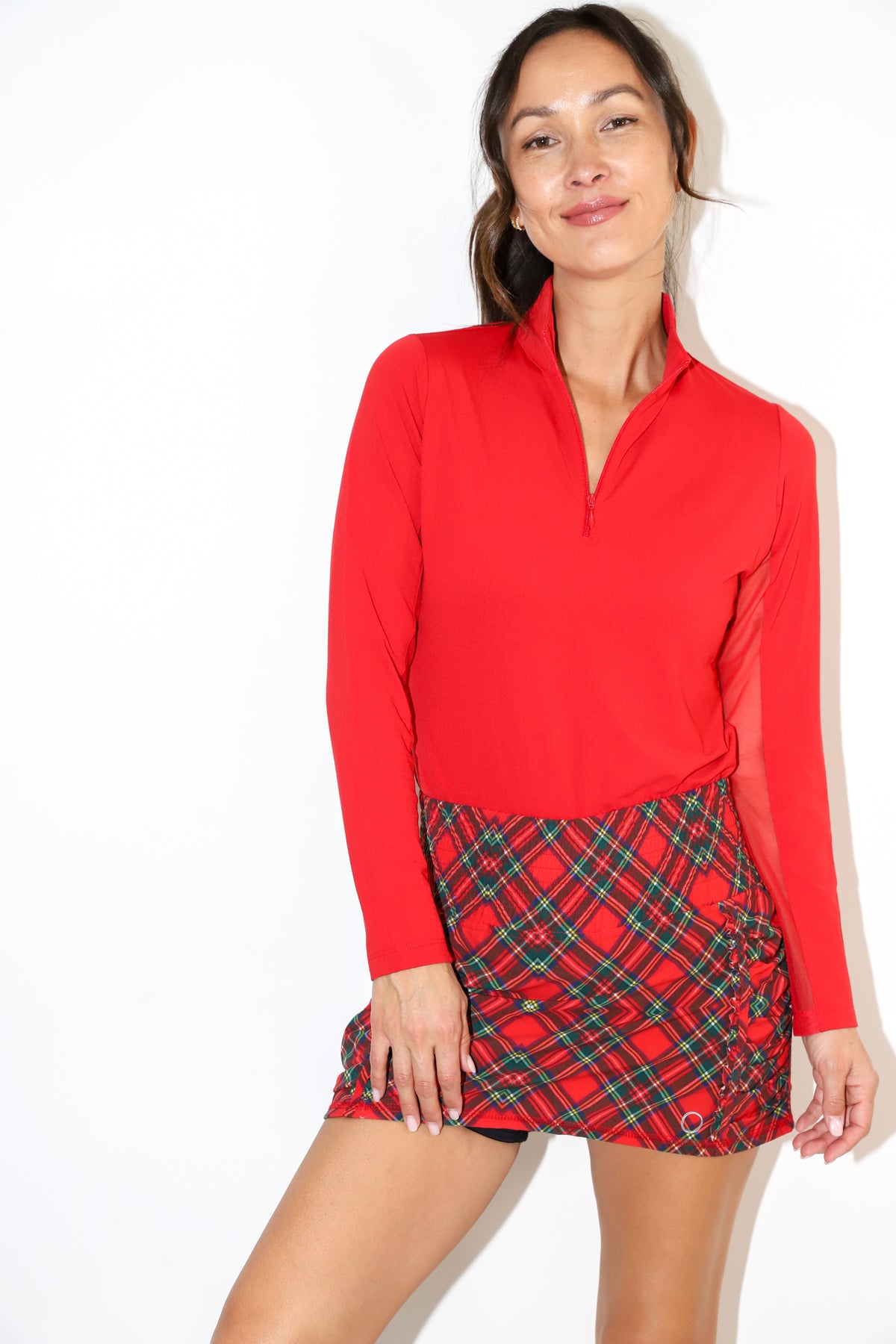 Long Sleeve Mesh Mock Neck Top