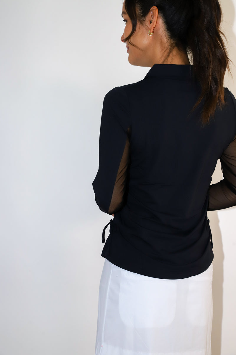 Adjustable Length Long Sleeve Zip Polo