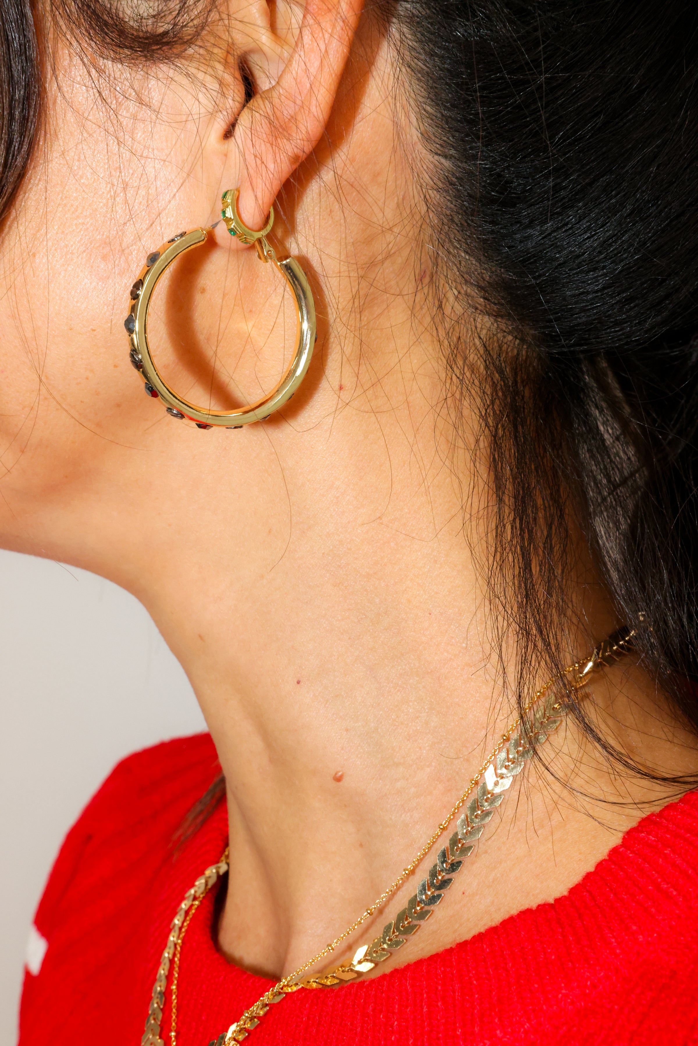 Nailhead Gemstone Hoops