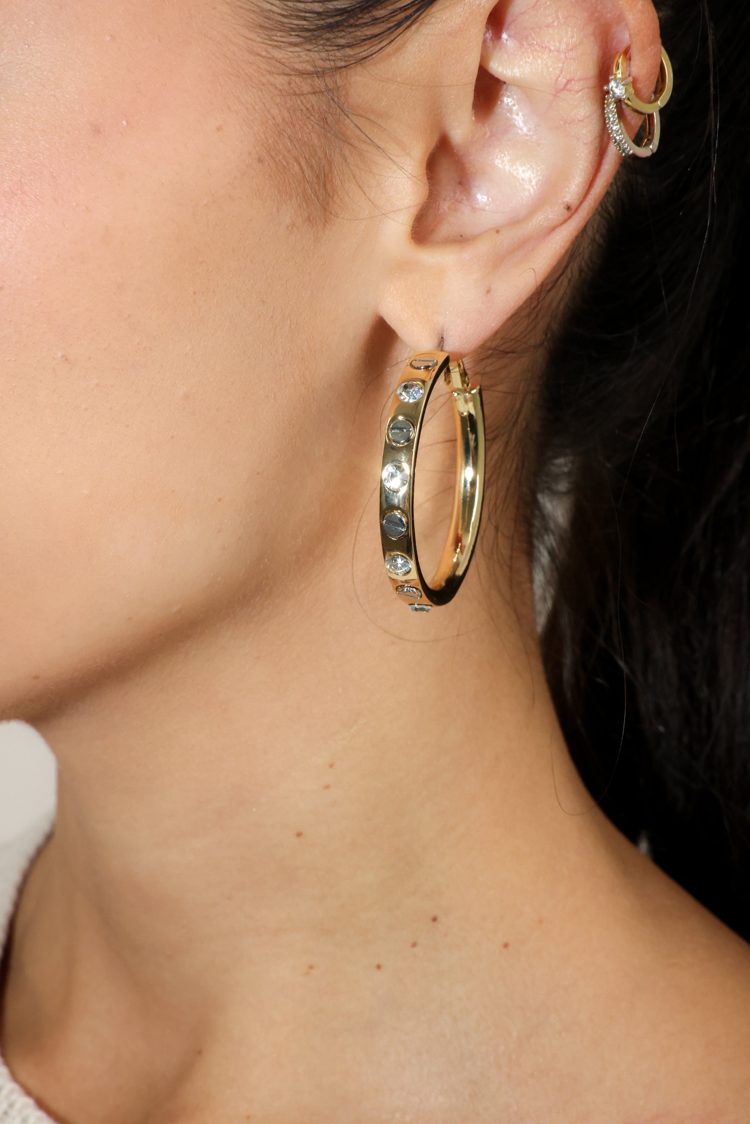 Nailhead Gemstone Hoops
