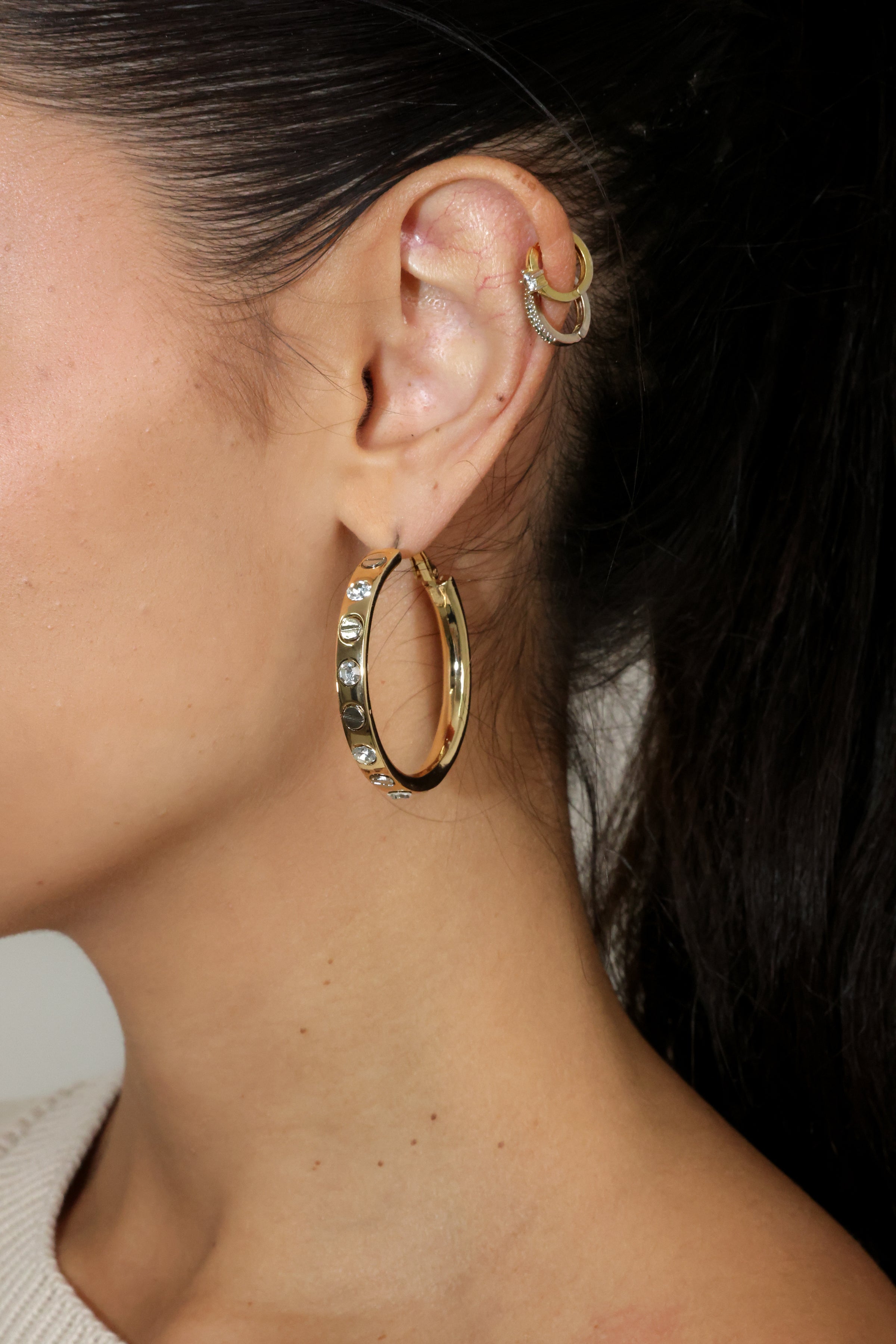 Nailhead Gemstone Hoops