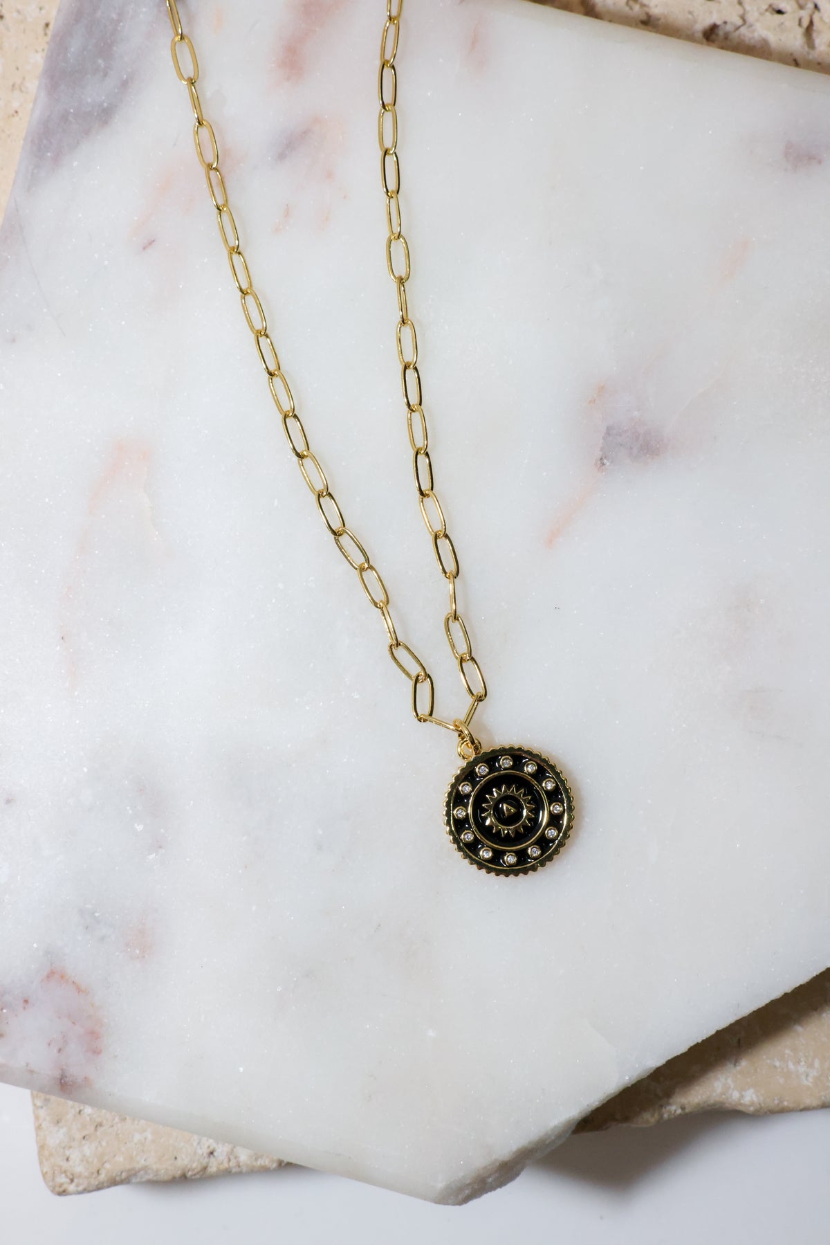 Link Chain Necklace with Enamel Pendant
