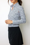 IBKUL Landon Stripe Long Sleeve Zip Mock Top