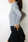 IBKUL Landon Stripe Long Sleeve Zip Mock Top