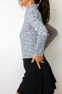 IBKUL Landon Stripe Long Sleeve Zip Mock Top