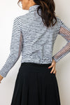 IBKUL Landon Stripe Long Sleeve Zip Mock Top
