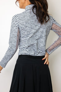 IBKUL Landon Stripe Long Sleeve Zip Mock Top