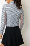 IBKUL Landon Stripe Long Sleeve Zip Mock Top