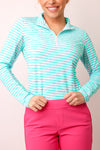 IBKUL Landon Stripe Long Sleeve Zip Mock Top