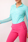IBKUL Landon Stripe Long Sleeve Zip Mock Top