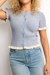 Button Down Ruffle Ribbed Top
