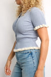 Button Down Ruffle Ribbed Top