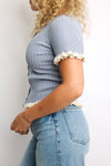 Button Down Ruffle Ribbed Top