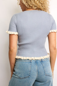 Button Down Ruffle Ribbed Top