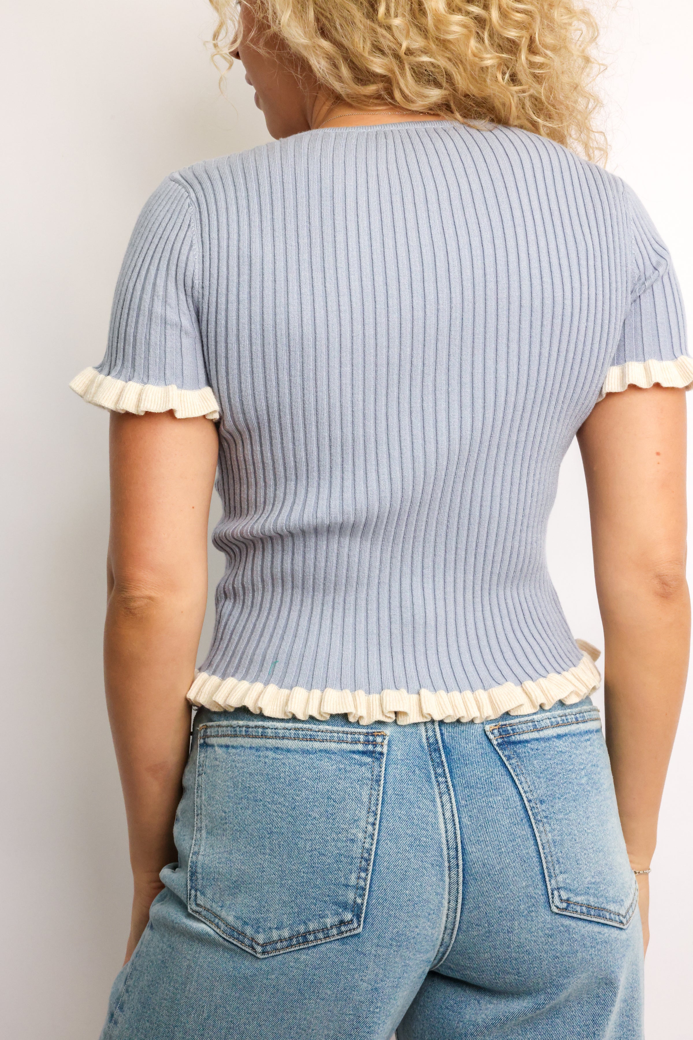 Button Down Ruffle Ribbed Top