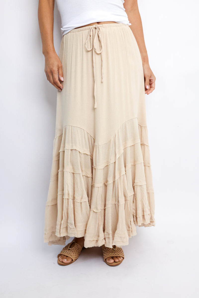 Tie Front Wave Tiered Skirt