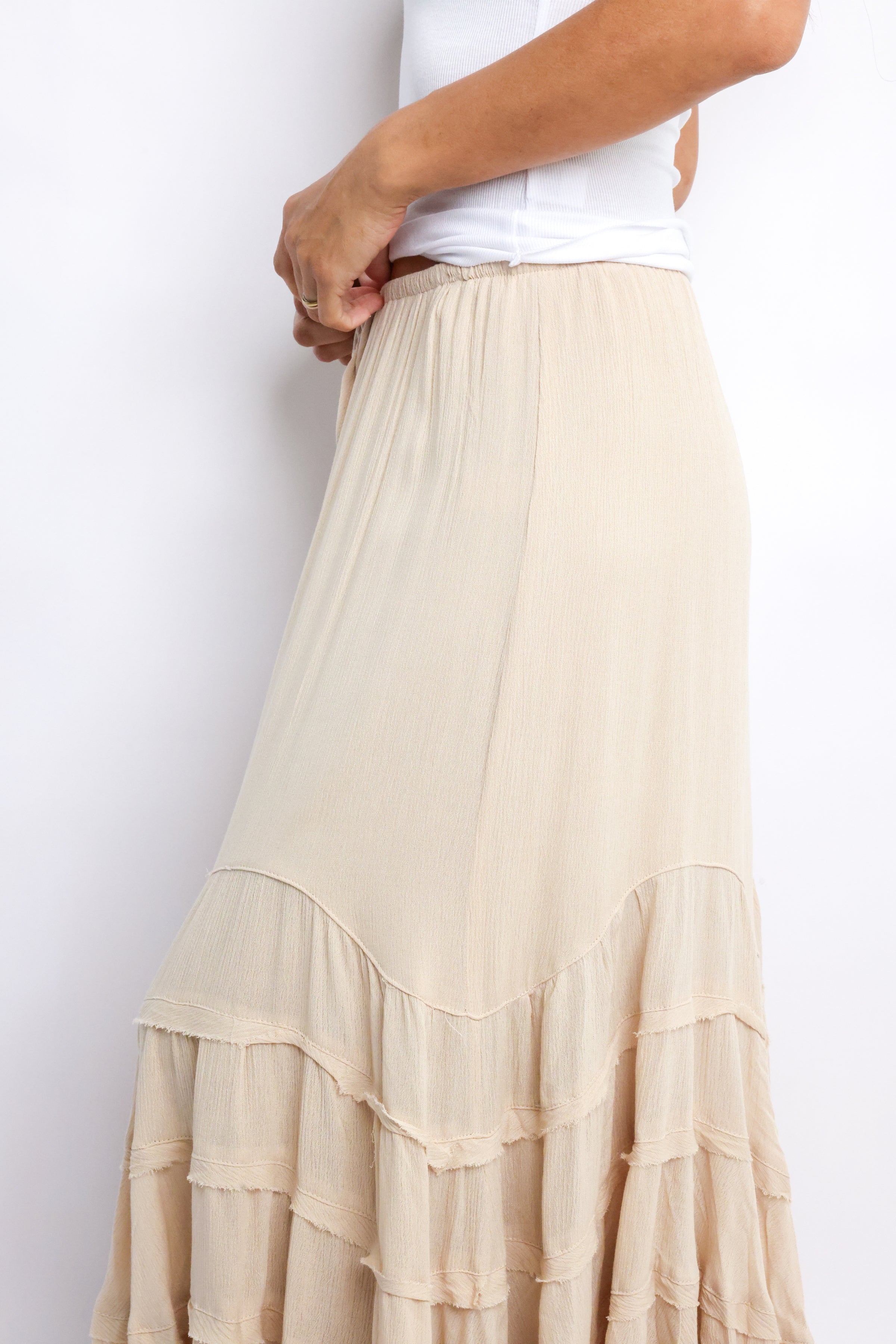 Tie Front Wave Tiered Skirt