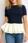 Round Neck Half Sleeve Knit & Woven Top