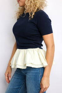 Round Neck Half Sleeve Knit & Woven Top