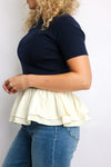 Round Neck Half Sleeve Knit & Woven Top