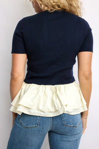 Round Neck Half Sleeve Knit & Woven Top