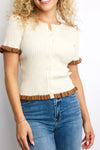 Button Down Ruffle Ribbed Top