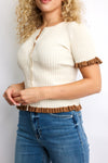 Button Down Ruffle Ribbed Top