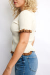 Button Down Ruffle Ribbed Top