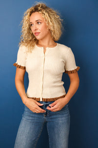 Button Down Ruffle Ribbed Top