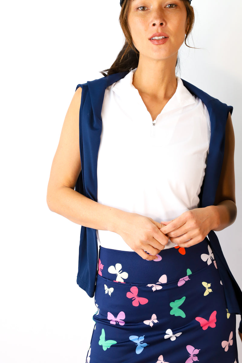Sleeveless Zip Mock Polo (White)