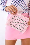 Champagne Pink Fringe Flat Zip Bag