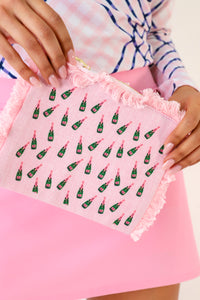 Champagne Pink Fringe Flat Zip Bag